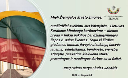 LR Seimo nario Liudo Jonaičio sveikinimas