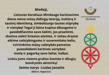 LR Seimo nario Liudo Jonaičio sveikinimas