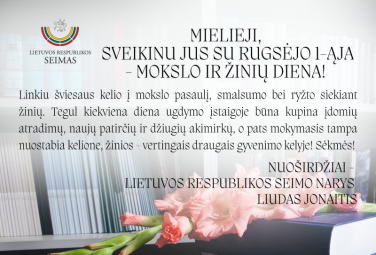 LR Seimo nario Liudo Jonaičio sveikinimas