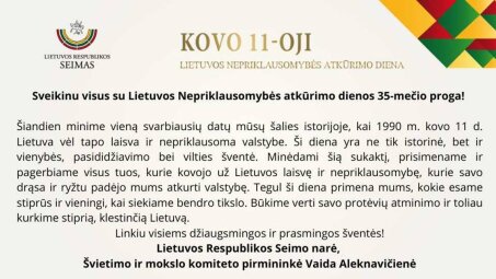 LR Seimo narės Vaidos Aleknavičienės sveikinimas