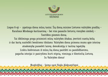 LR Seimo narės Vaidos Aleknavičienės sveikinimas
